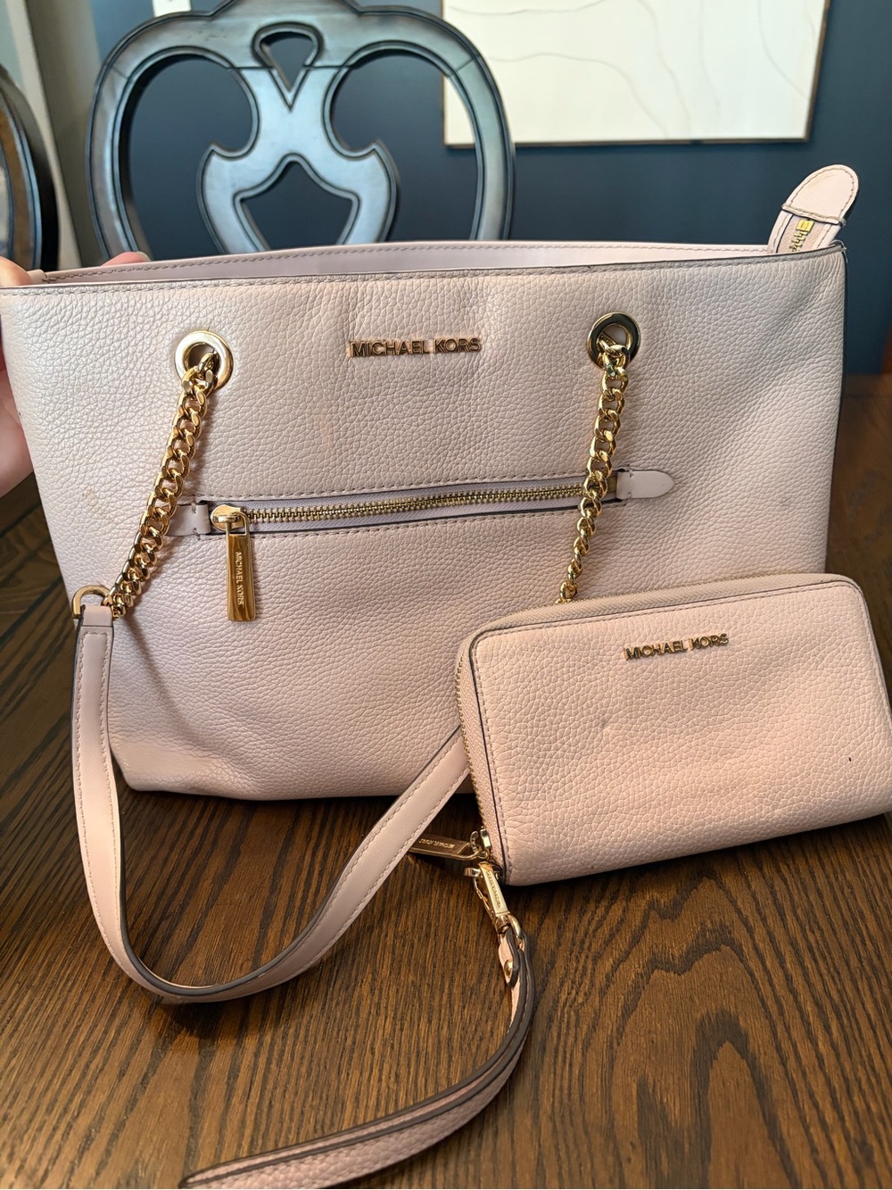 MICHAEL KORS Blush Pink Pebbled Leather Tote with Matching Wristlet